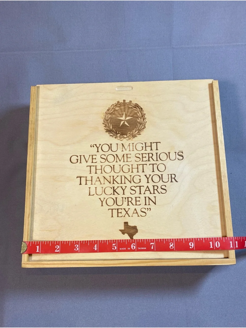 Engraved Texas Quote Wooden Keepsake Box - Natural Wood
